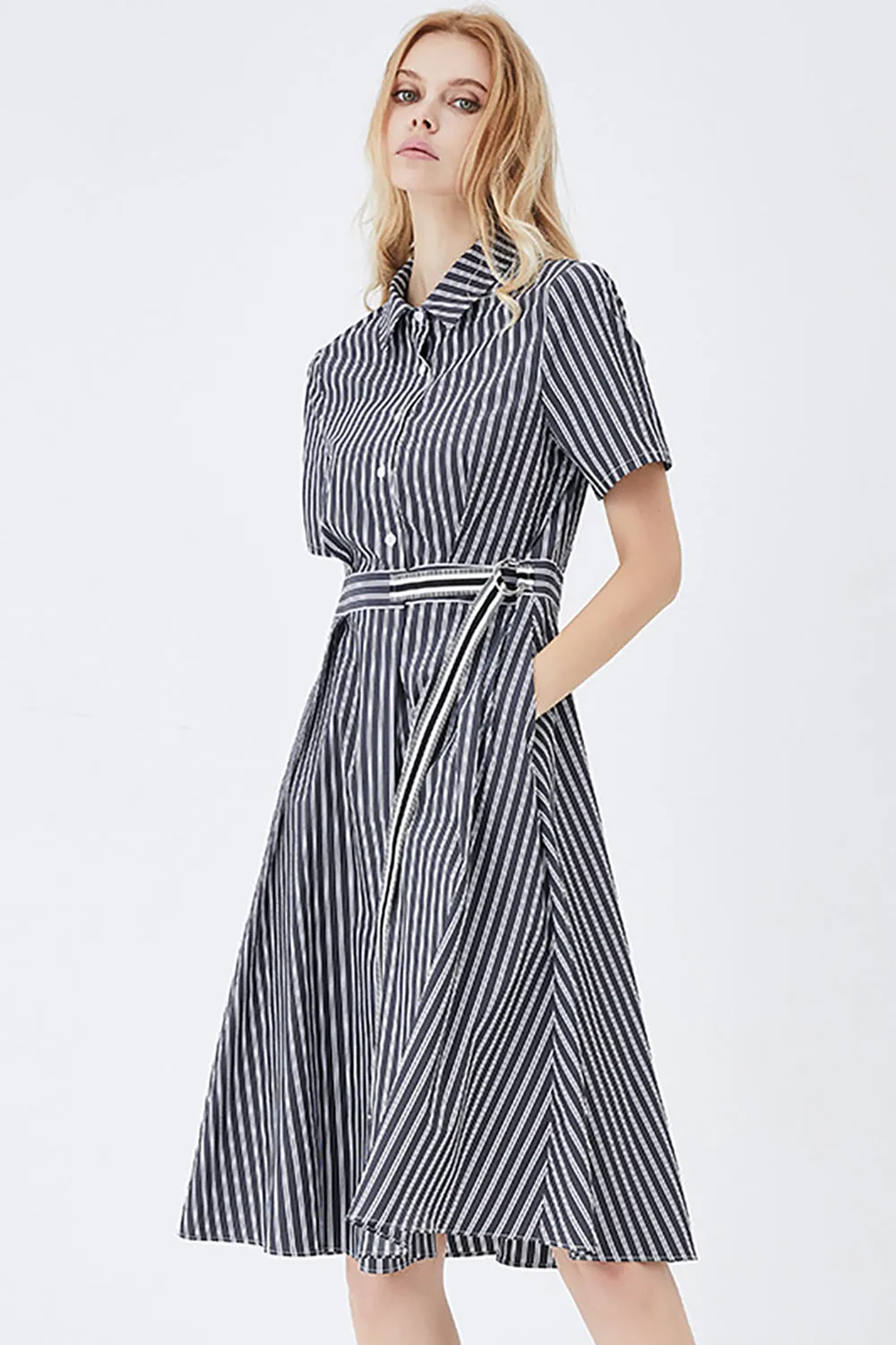 Black Short Sleeves Button Down Summer Shirt Dress sold by Zapaka product image thumbnail 2