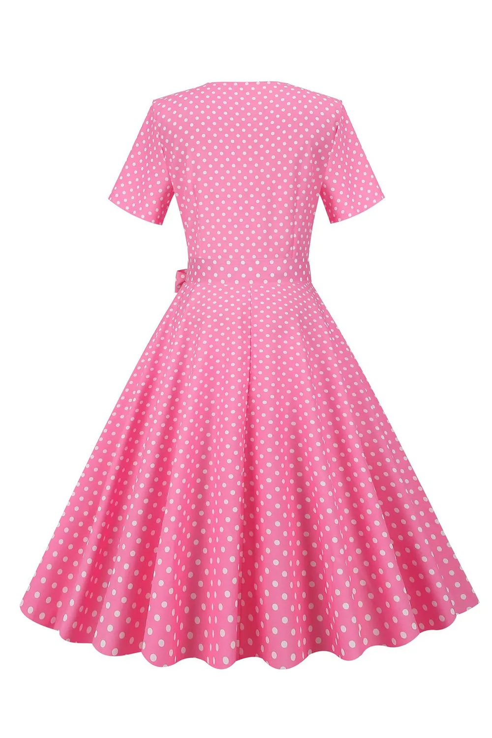 Pink Polka Dot Short Sleeves Peter Pan Vintage Dress sold by Zapaka product image thumbnail 2