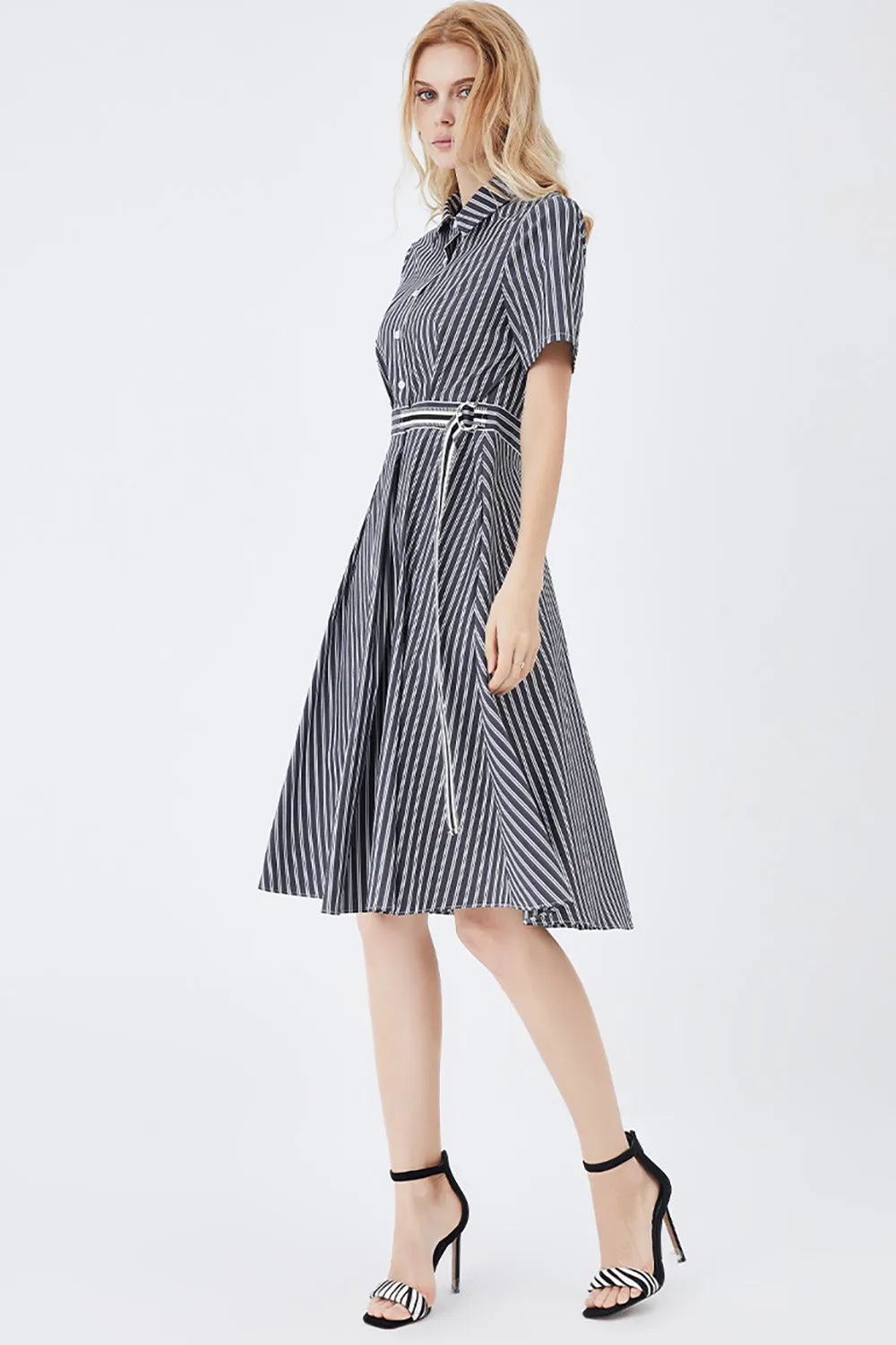 Black Short Sleeves Button Down Summer Shirt Dress sold by Zapaka product image thumbnail 3