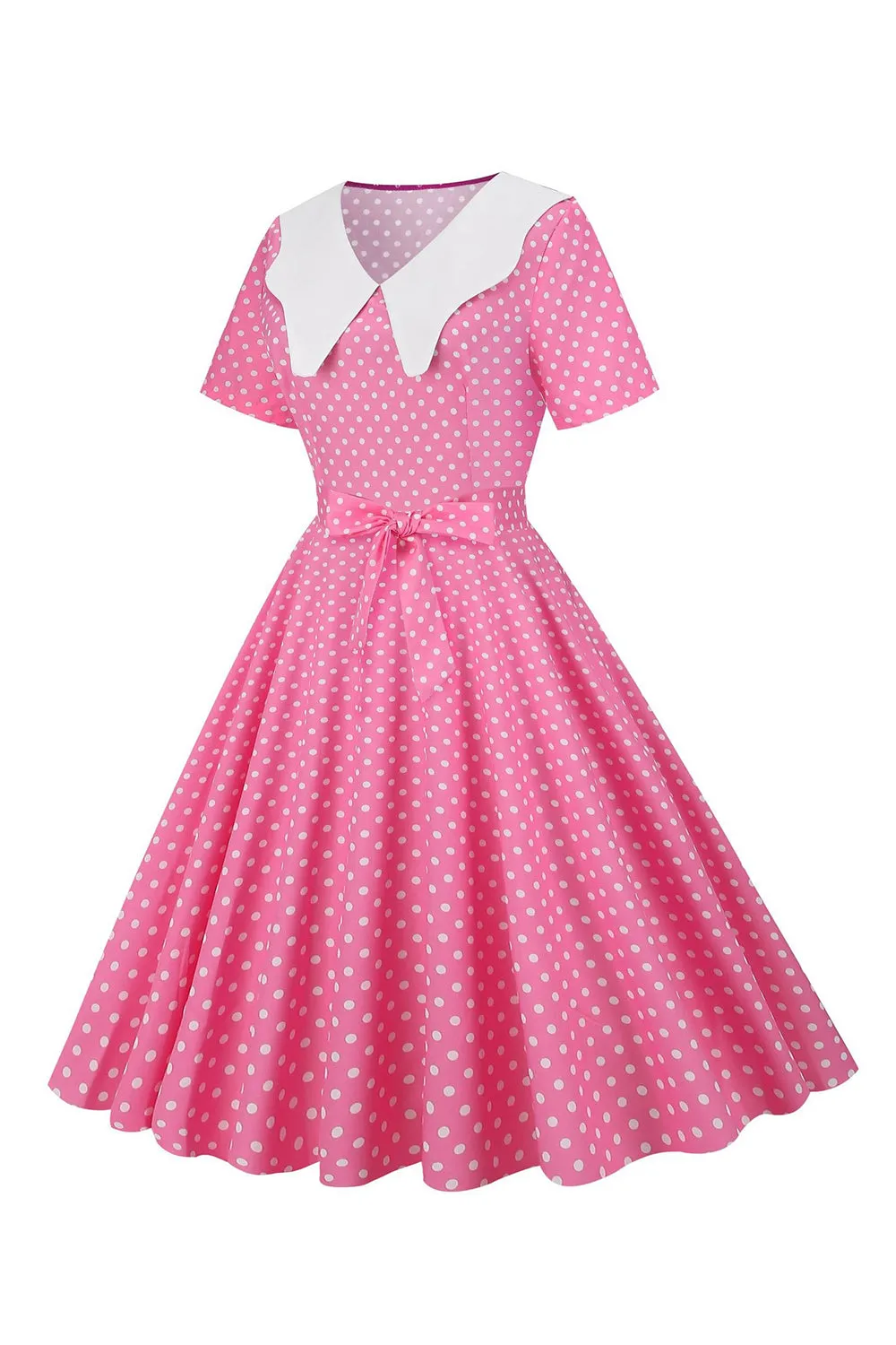 Pink Polka Dot Short Sleeves Peter Pan Vintage Dress sold by Zapaka product image thumbnail 3