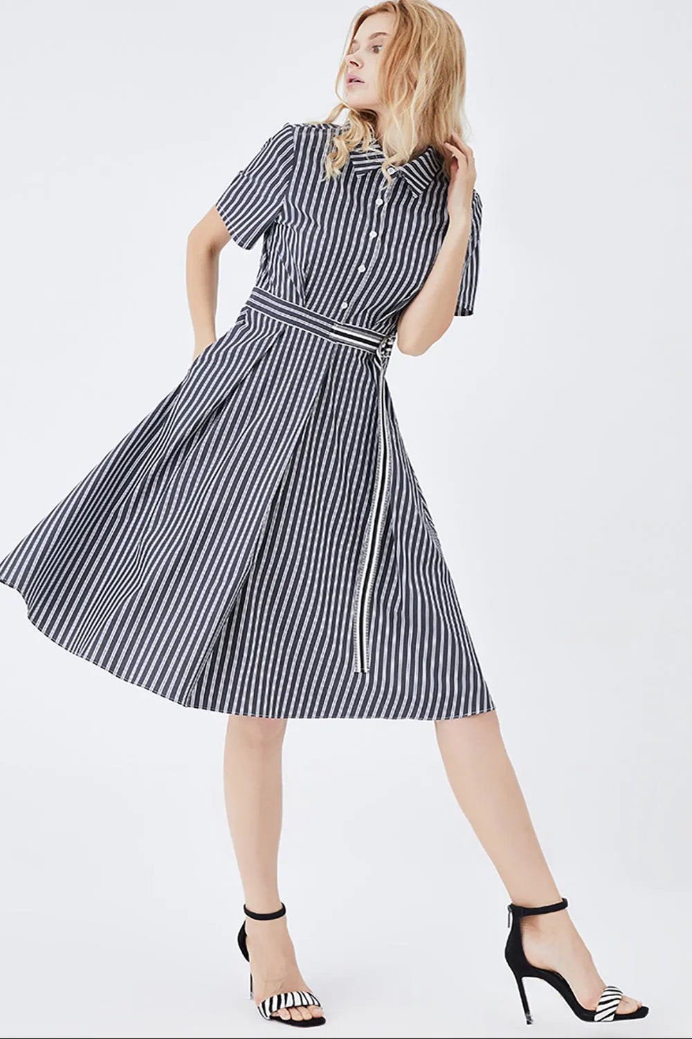 Black Short Sleeves Button Down Summer Shirt Dress sold by Zapaka