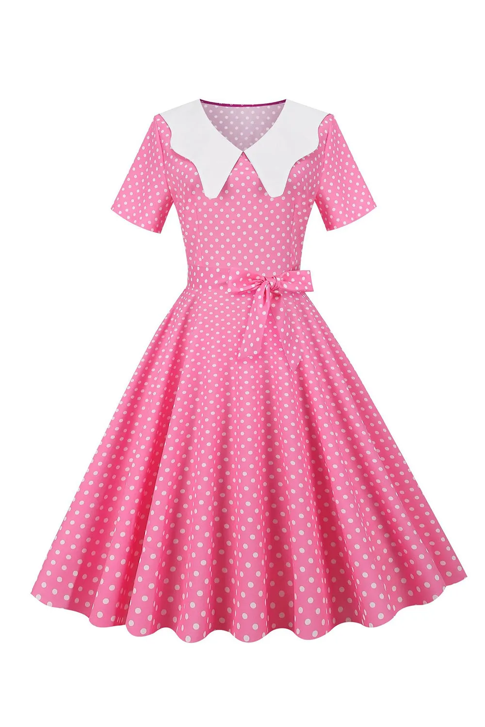 Pink Polka Dot Short Sleeves Peter Pan Vintage Dress sold by Zapaka