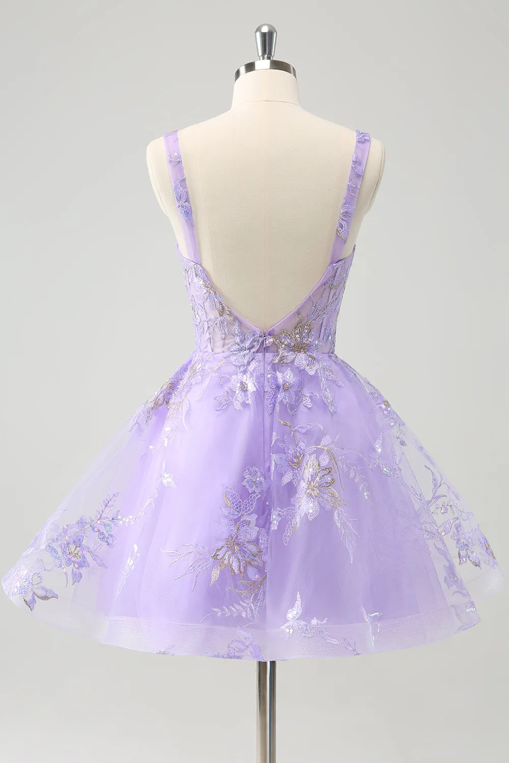 Lilac A-Line Corset Embroidered Homecoming Dress with Sequins sold by Zapaka product image thumbnail 2