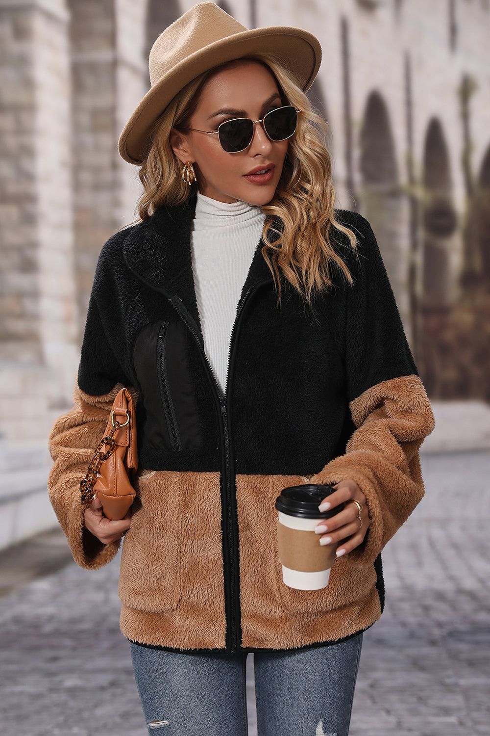 Black and Brown Winter Fleece Zipper Jacket sold by Zapaka product image thumbnail 3