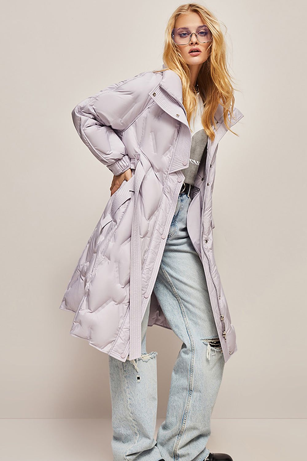 Slim Fit Long Lapel White Duck Down Jacket sold by Zapaka product image thumbnail 13