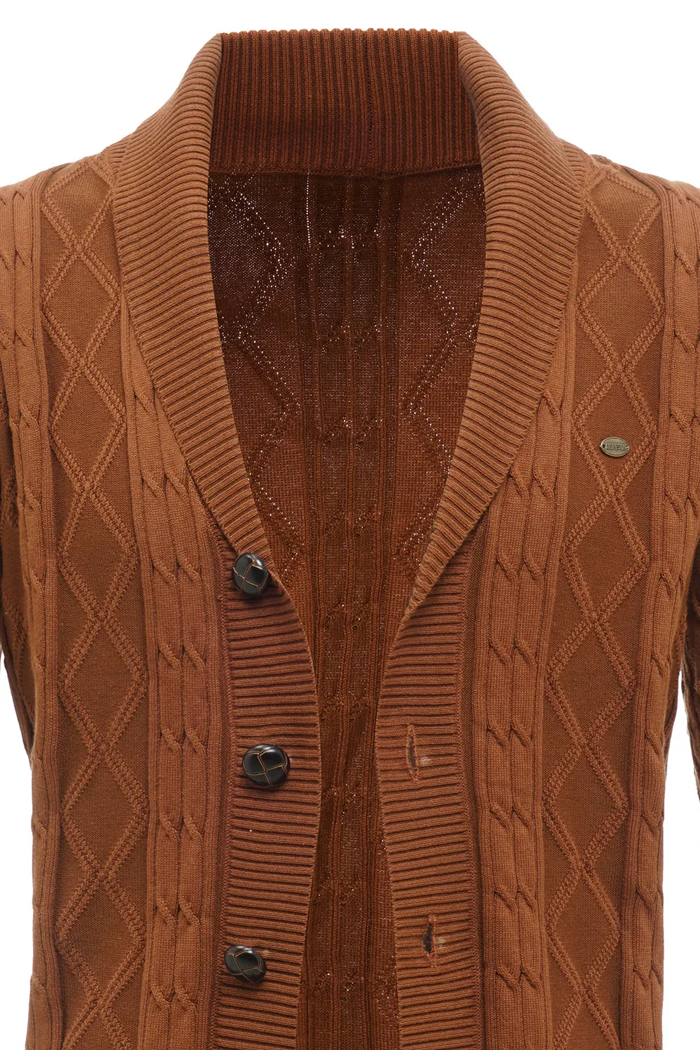 Brown Cable Knitted Long Sleeves Men's Cardigan Sweater sold by Zapaka product image thumbnail 4