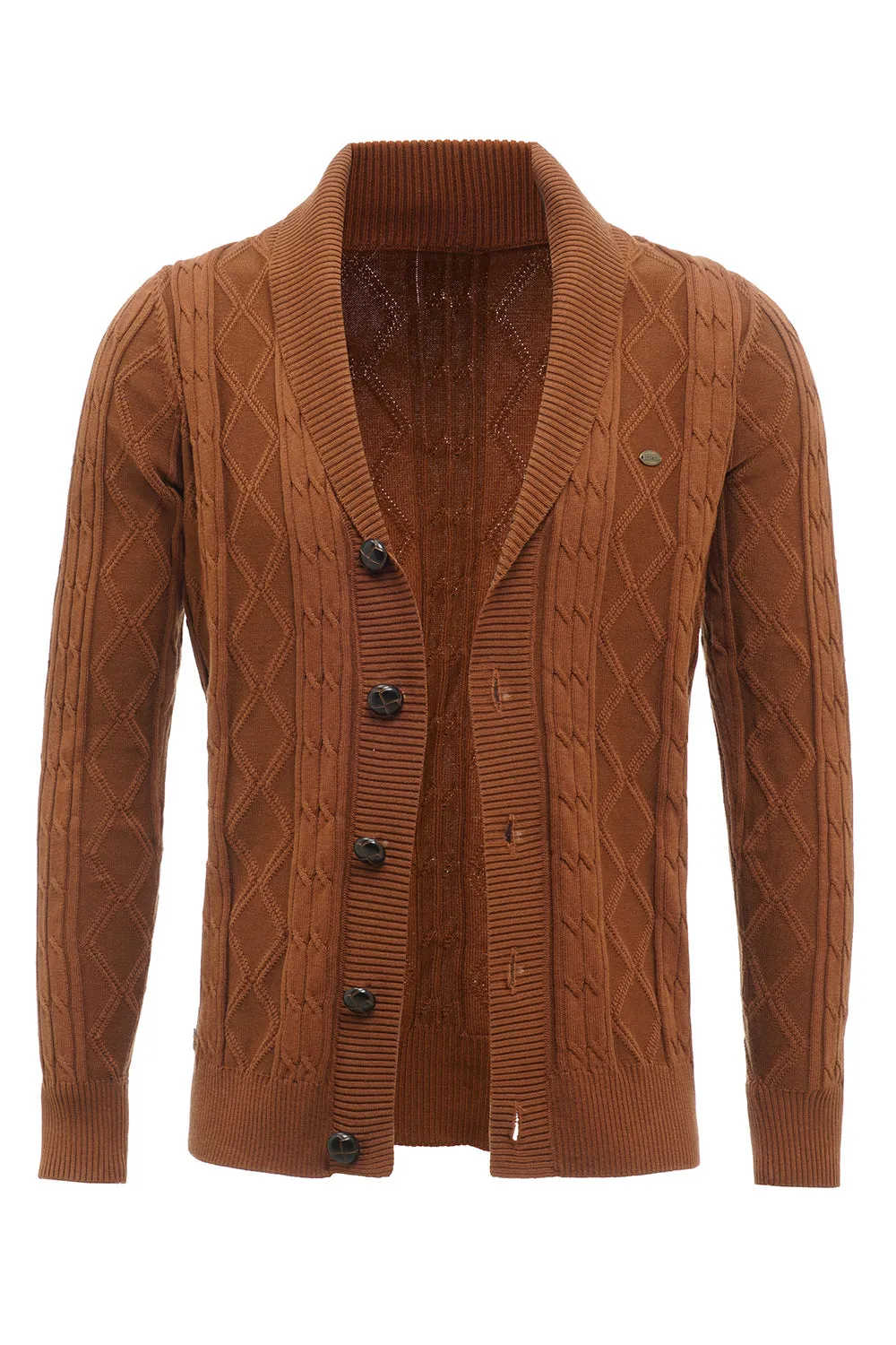 Brown Cable Knitted Long Sleeves Men's Cardigan Sweater sold by Zapaka
