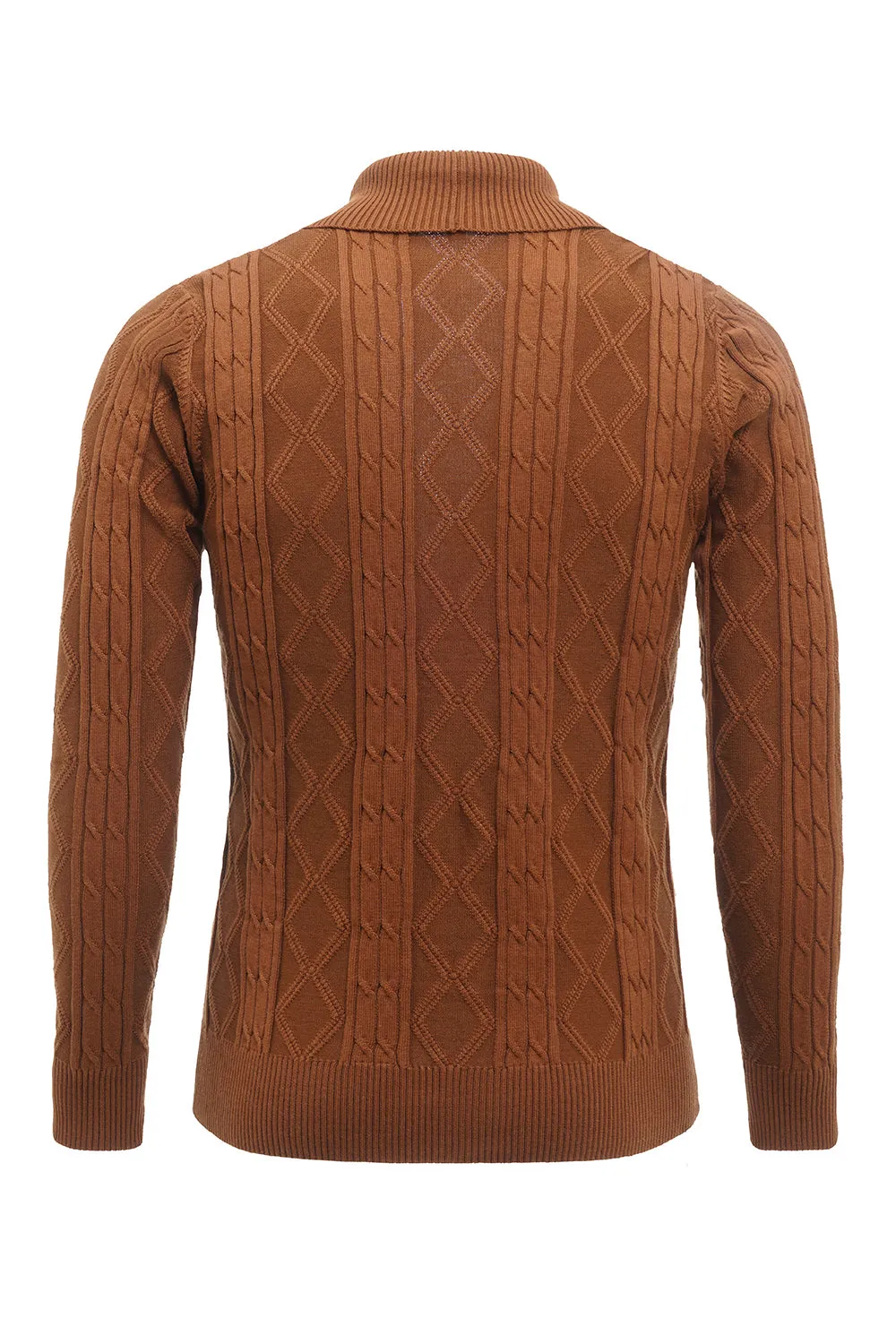 Brown Cable Knitted Long Sleeves Men's Cardigan Sweater sold by Zapaka product image thumbnail 2