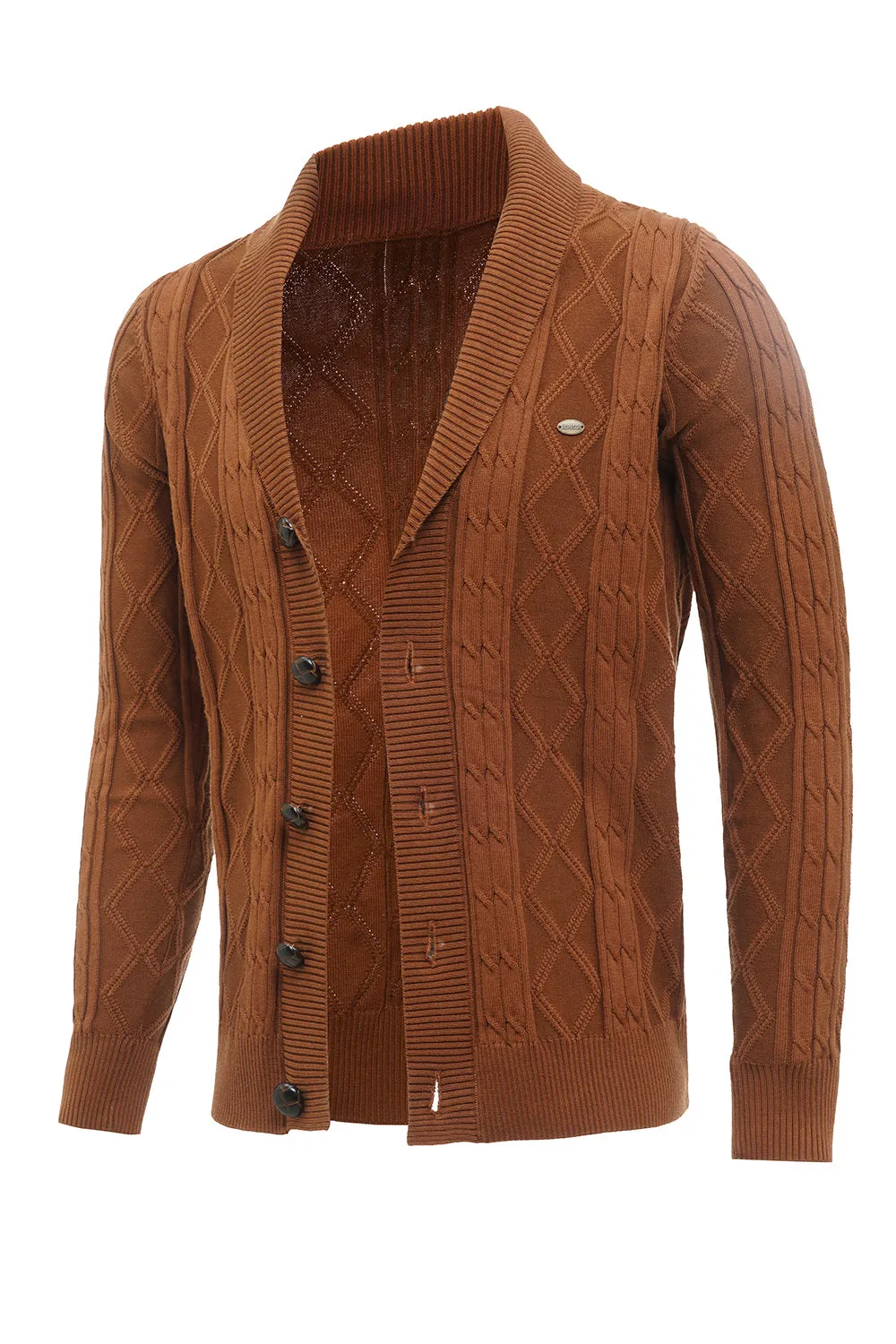 Brown Cable Knitted Long Sleeves Men's Cardigan Sweater sold by Zapaka product image thumbnail 3