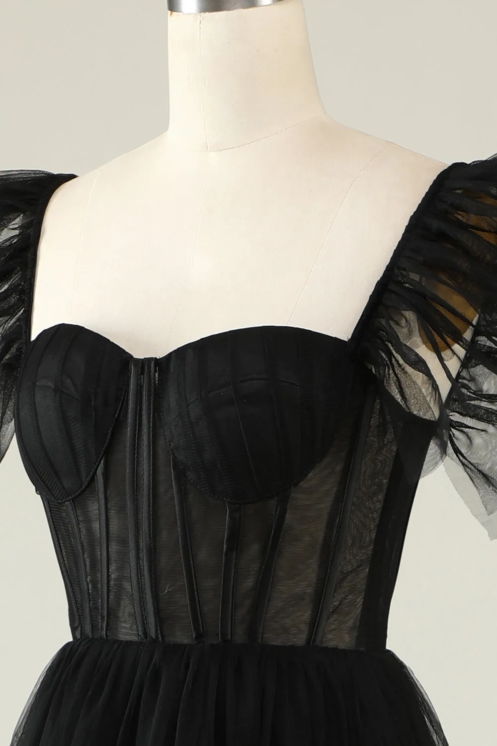 A-Line Tulle Sweetheart Black Cocktail Dress sold by Zapaka product image thumbnail 5