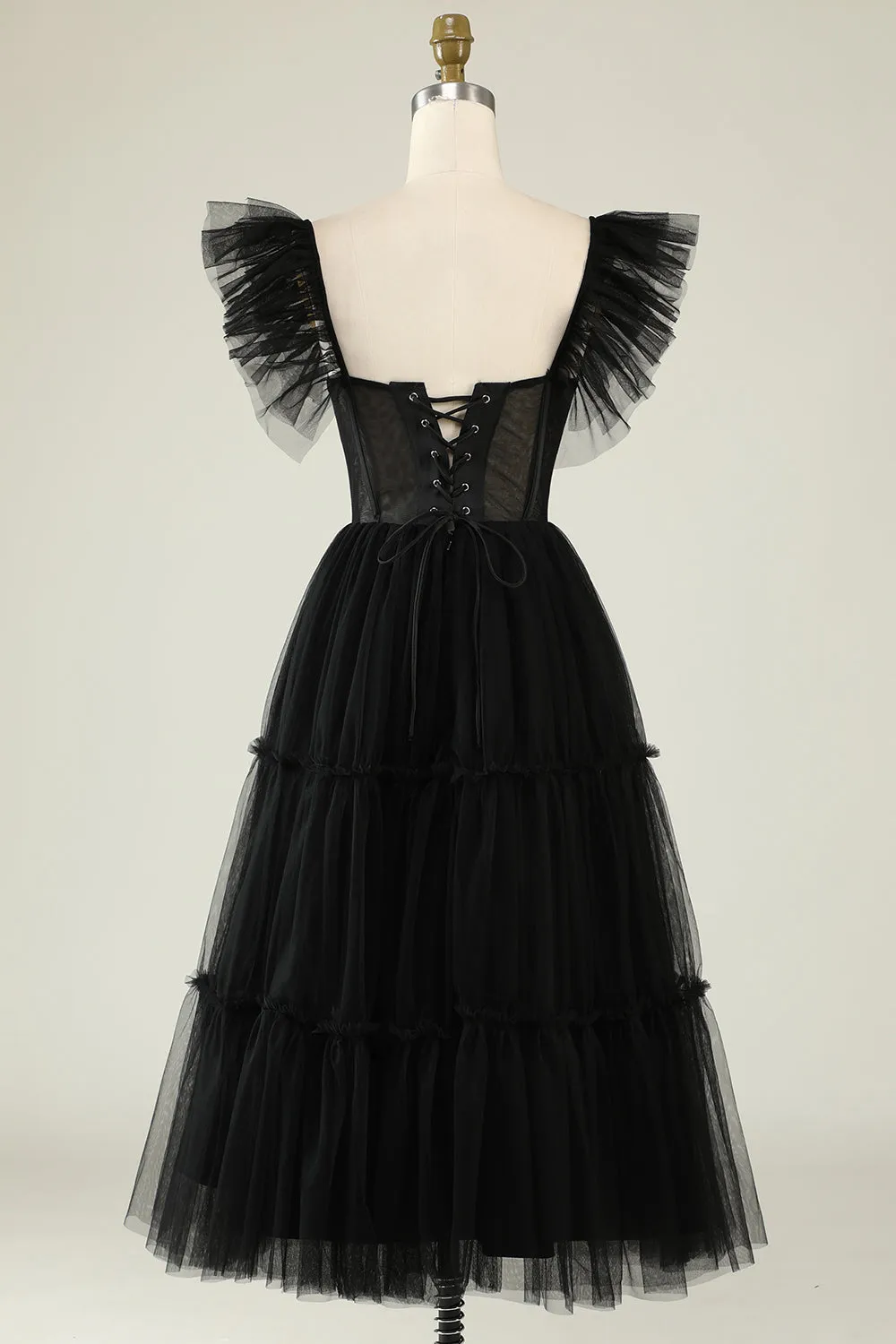 A-Line Tulle Sweetheart Black Cocktail Dress sold by Zapaka product image thumbnail 2