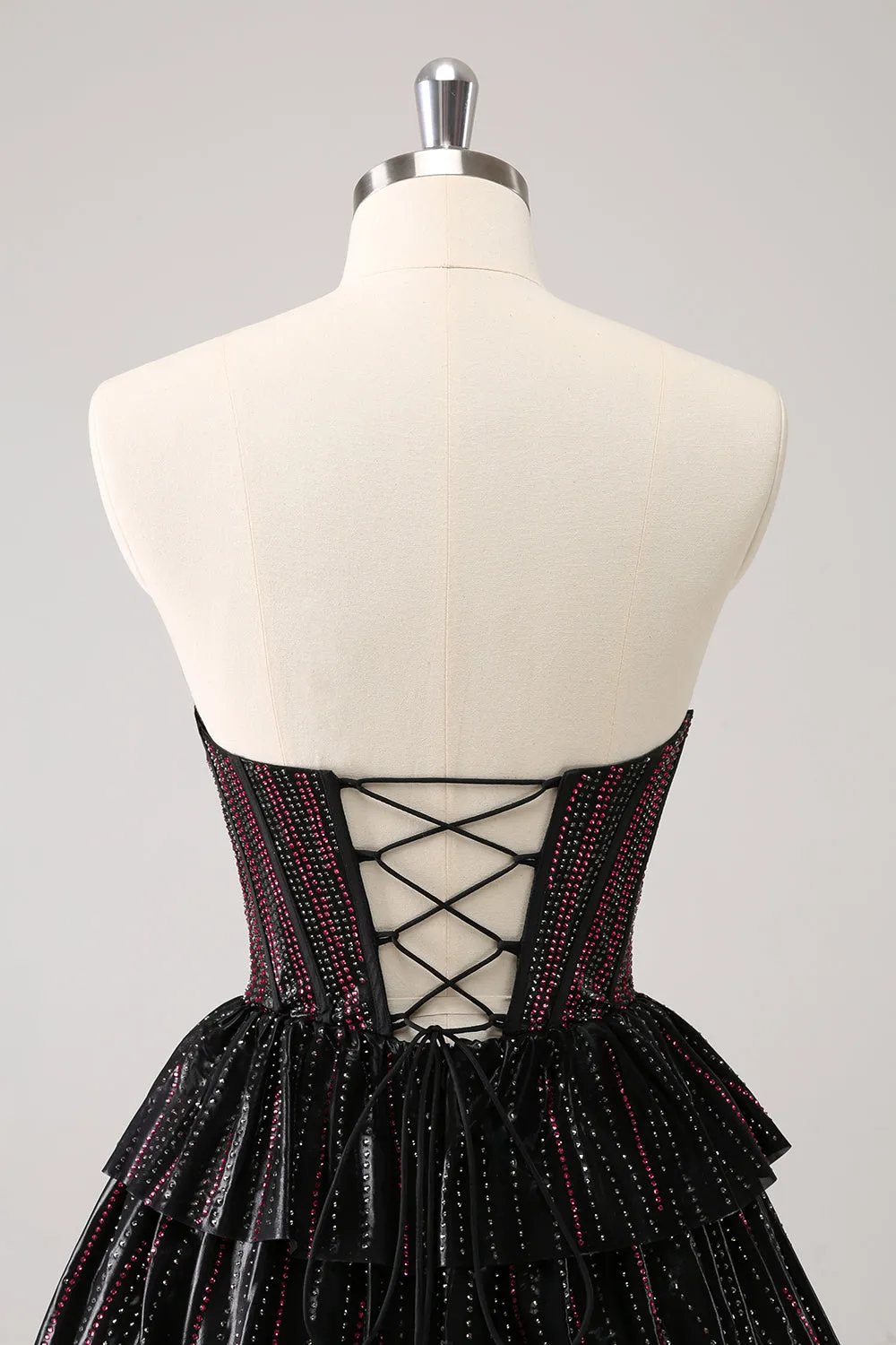 Sparkly Black Pink Sweetheart Tiered Homecoming Dress with Beading sold by Zapaka product image thumbnail 5