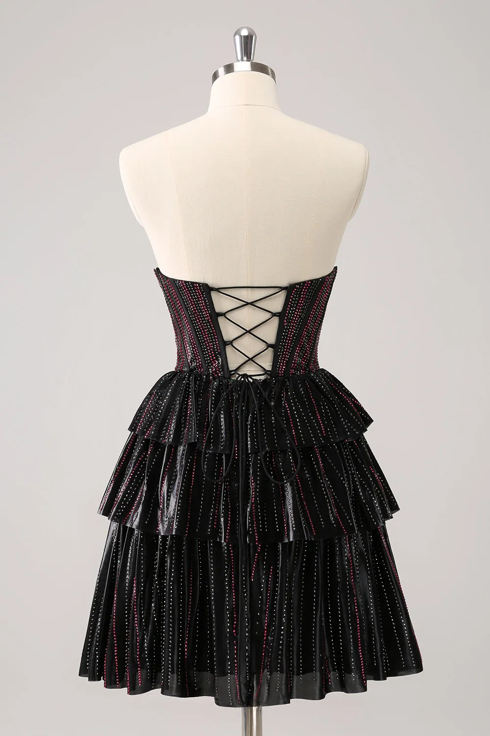 Sparkly Black Pink Sweetheart Tiered Homecoming Dress with Beading sold by Zapaka product image thumbnail 2