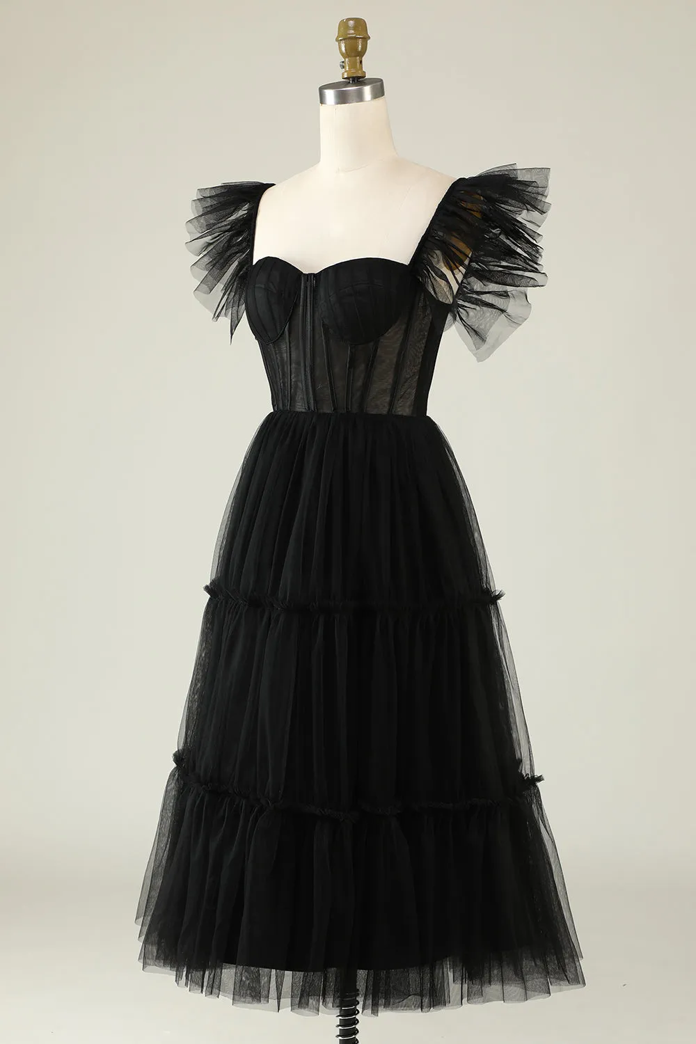 A-Line Tulle Sweetheart Black Cocktail Dress sold by Zapaka product image thumbnail 3