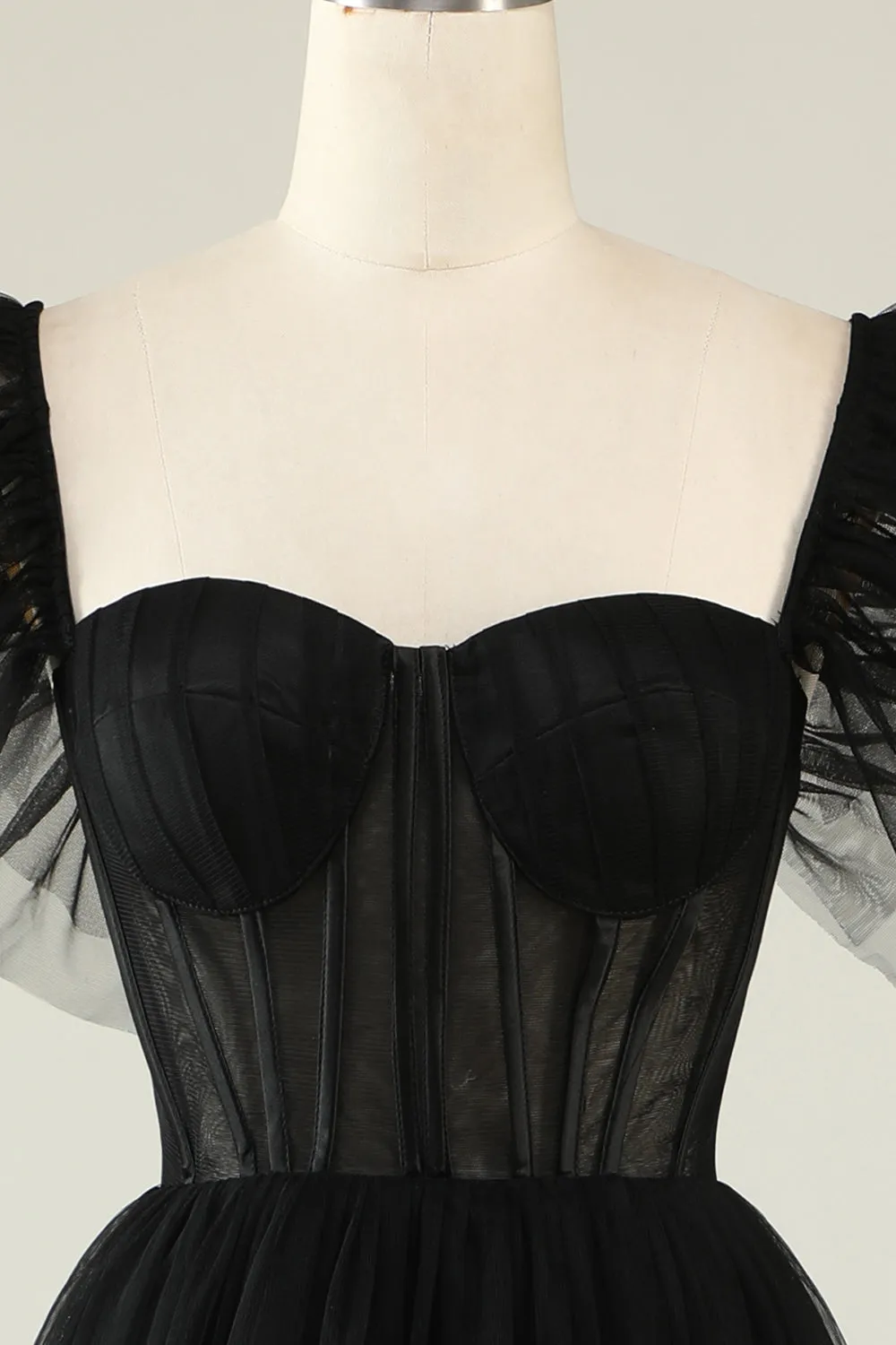 A-Line Tulle Sweetheart Black Cocktail Dress sold by Zapaka product image thumbnail 4