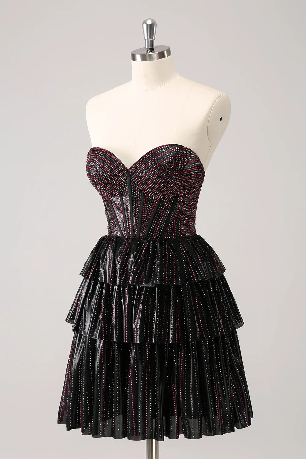 Sparkly Black Pink Sweetheart Tiered Homecoming Dress with Beading sold by Zapaka product image thumbnail 3