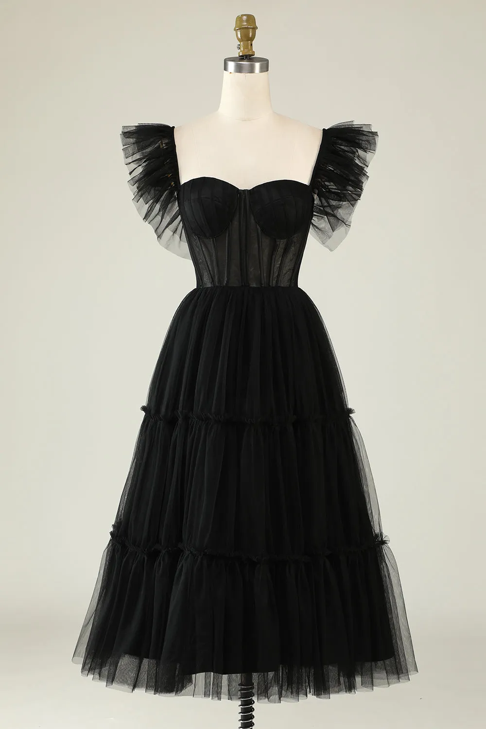 A-Line Tulle Sweetheart Black Cocktail Dress sold by Zapaka