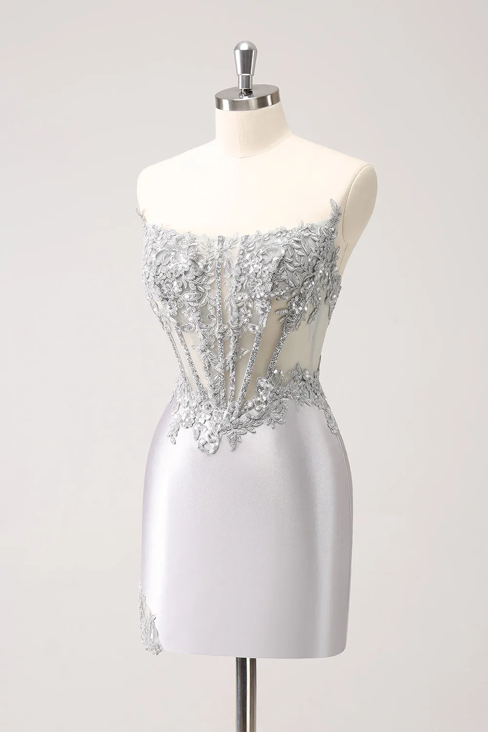 Silver Strapless Sequins Corset Tight Homecoming Dress sold by Zapaka product image thumbnail 3