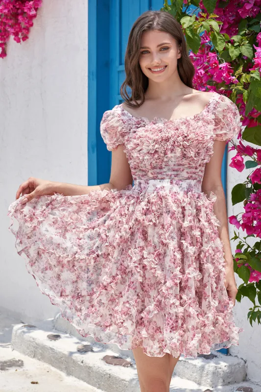 Cute A Line Floral Ivory Red Flower Homecoming Dress with Ruffles sold by Zapaka