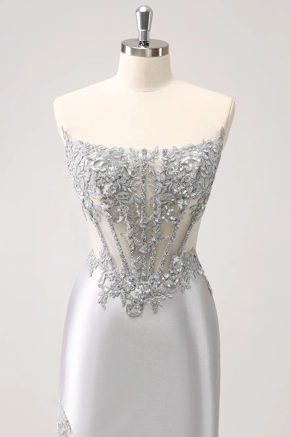 Silver Strapless Sequins Corset Tight Homecoming Dress sold by Zapaka product image thumbnail 4