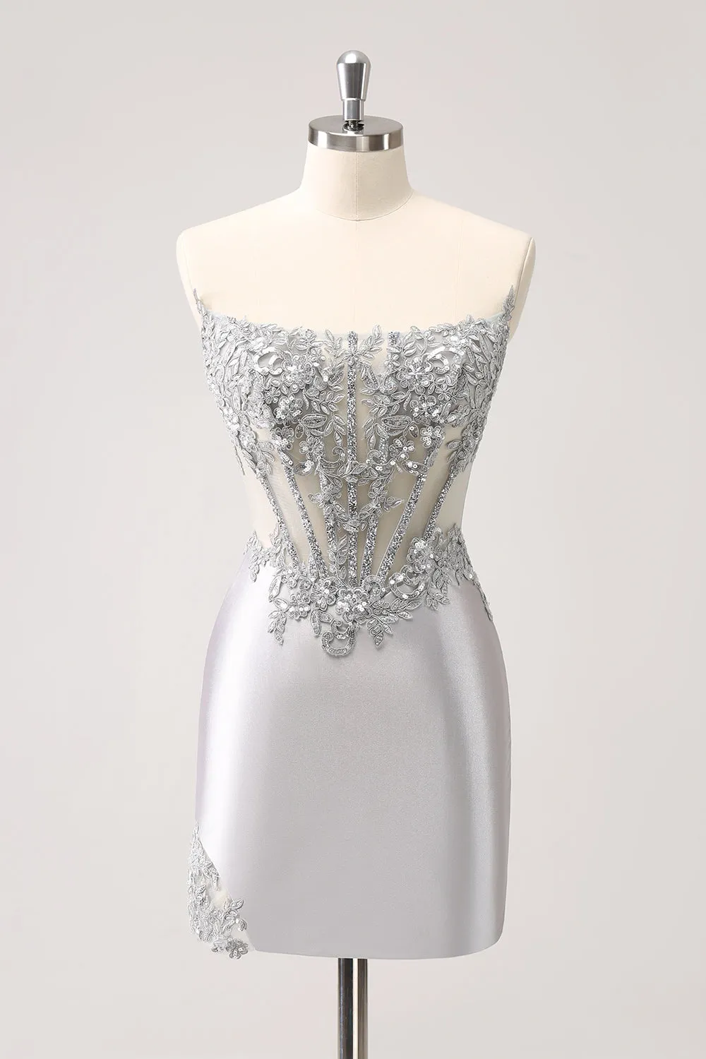 Silver Strapless Sequins Corset Tight Homecoming Dress sold by Zapaka