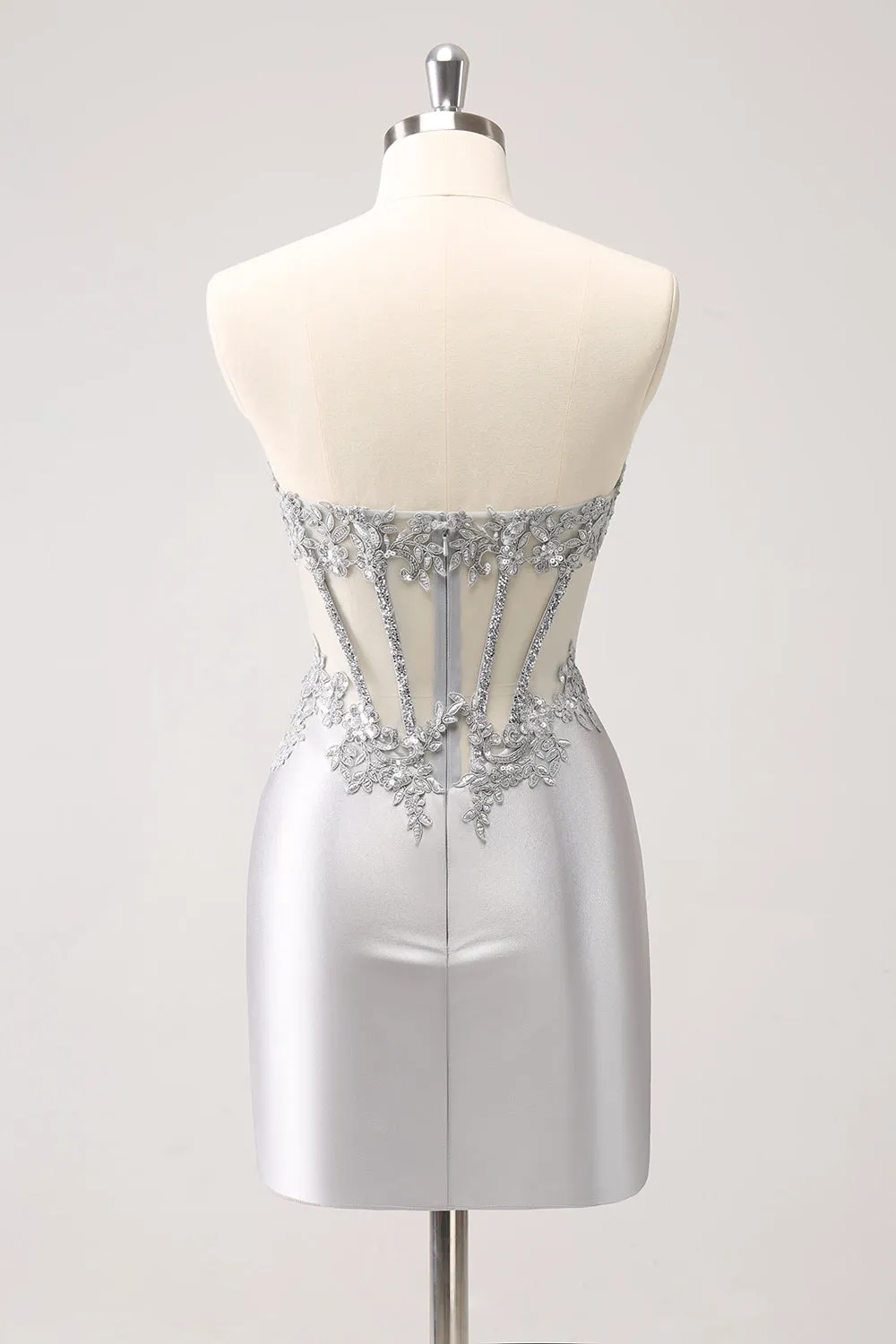 Silver Strapless Sequins Corset Tight Homecoming Dress sold by Zapaka product image thumbnail 2