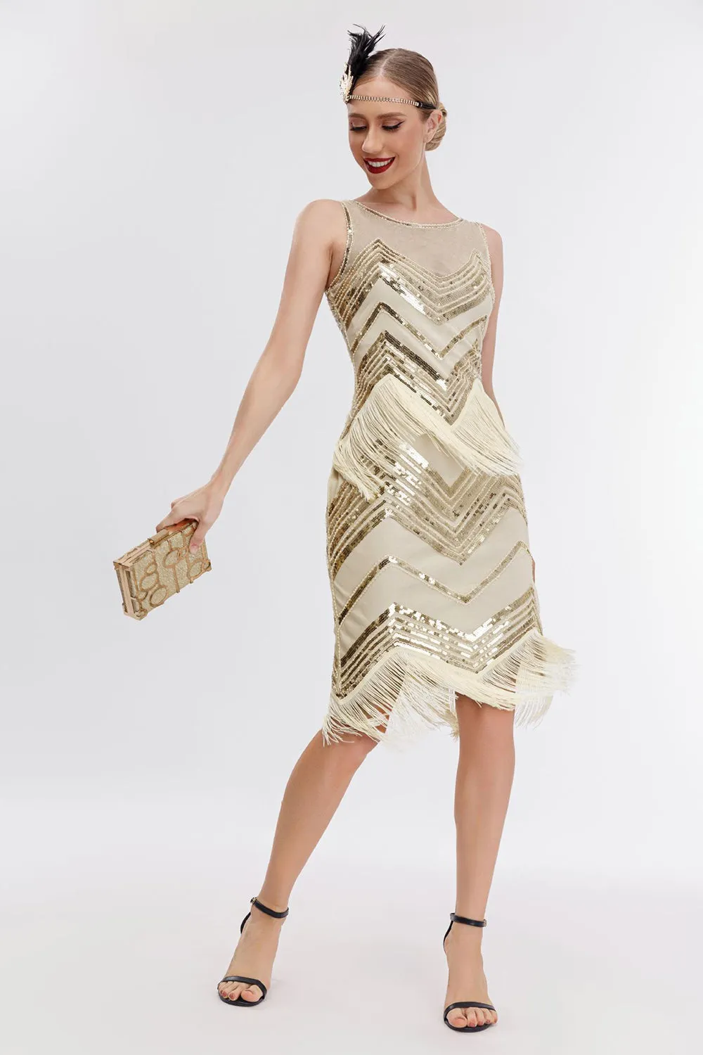 Sparkly Champagne Sequins Fringed 1920s Gatsby Dress sold by Zapaka product image thumbnail 2