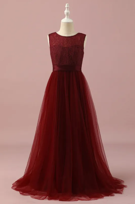 Burgundy Lace and Tulle Junior Bridesmaid Dress sold by Zapaka