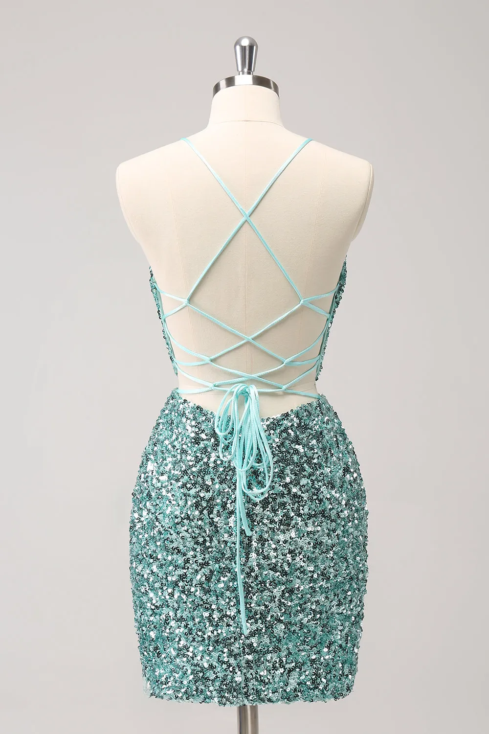 Sparkly Blue Tight Lace-Up Back Homecoming Dress with Slit sold by Zapaka product image thumbnail 2