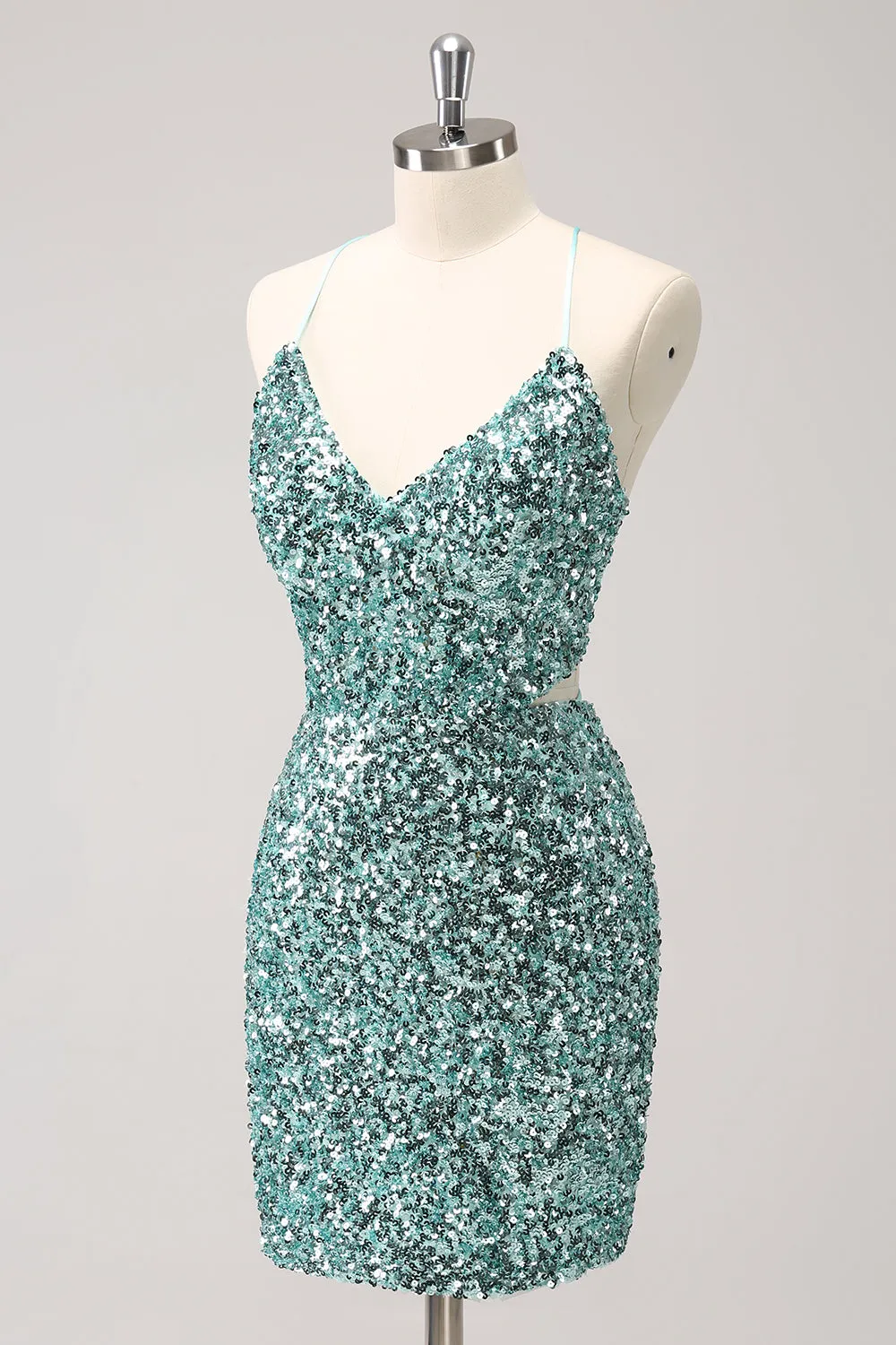 Sparkly Blue Tight Lace-Up Back Homecoming Dress with Slit sold by Zapaka product image thumbnail 3