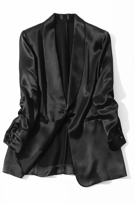 Black Shawl Lapel One Button Women Blazer sold by Zapaka