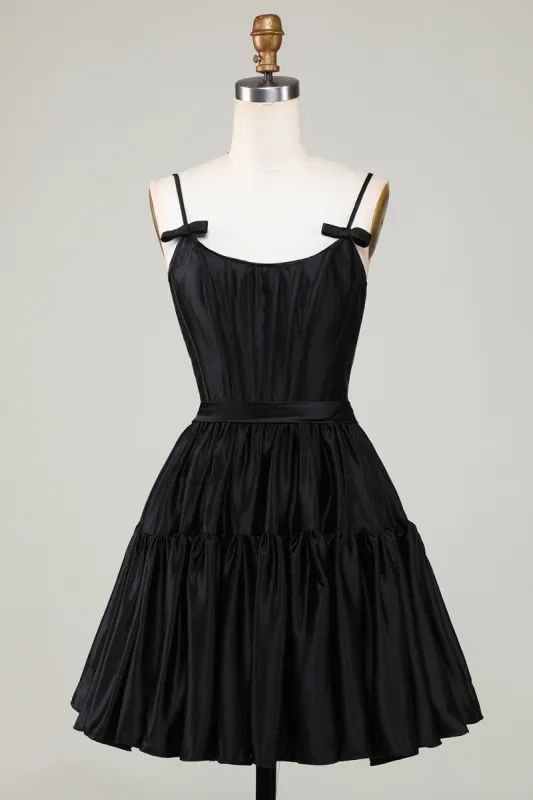 Trendy A-Line Spaghetti Straps Black Short Homecoming Dress sold by Zapaka
