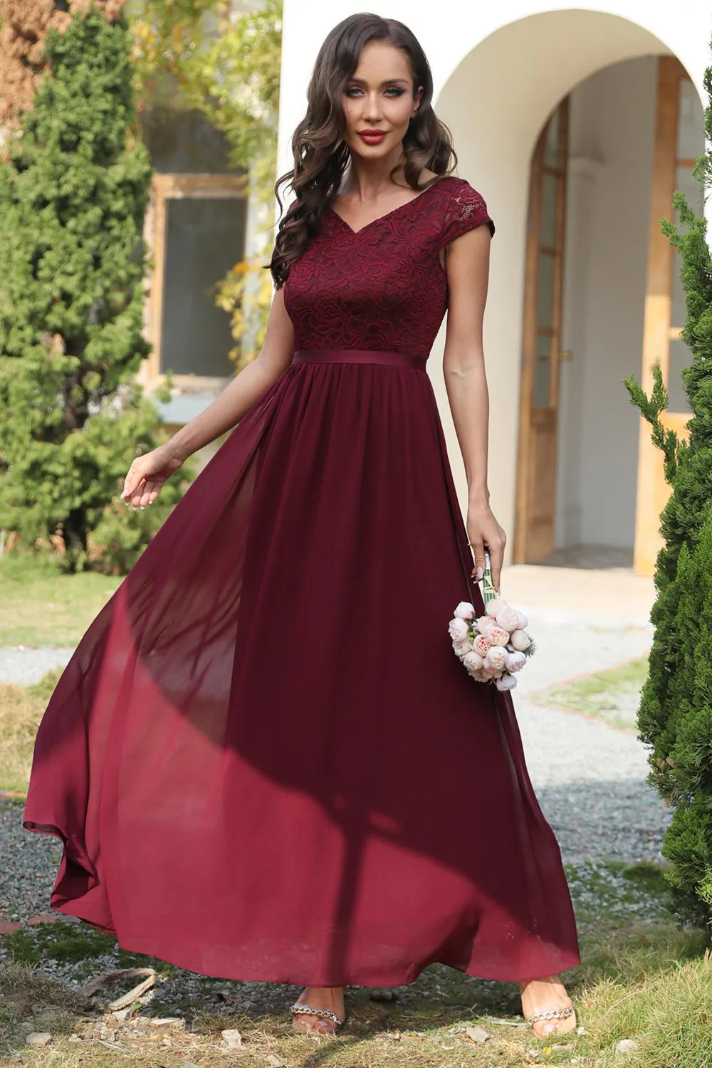 A Line V Neck Burgundy Long Bridesmaid Dress sold by Zapaka product image thumbnail 3