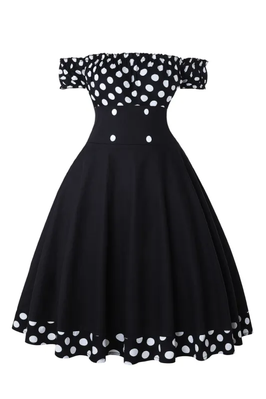 Off the Shoulder Polka Dots 1950s Dress sold by Zapaka