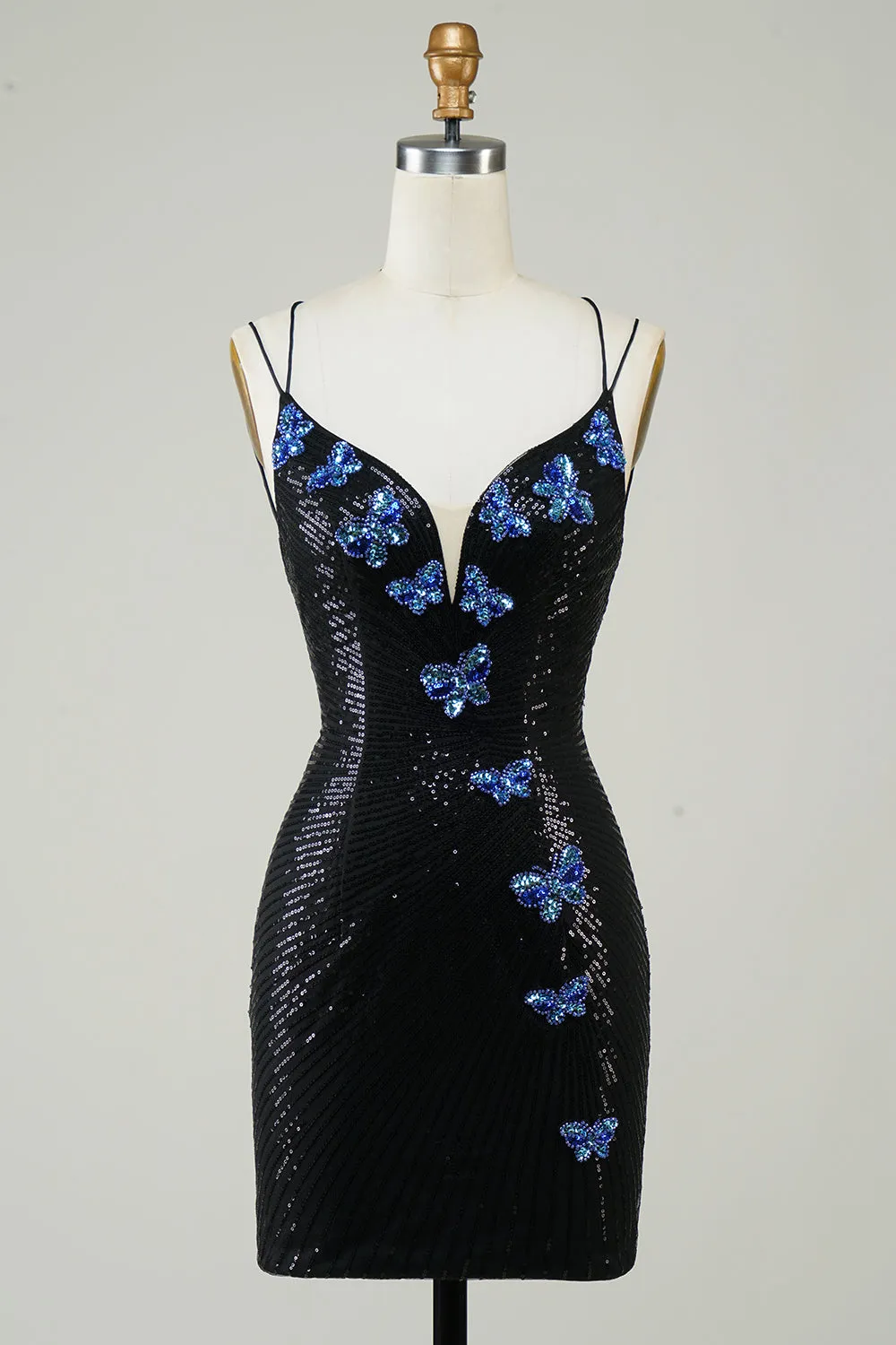 Black Glitter Tight Homecoming Dress with Sequins Butterflies sold by Zapaka