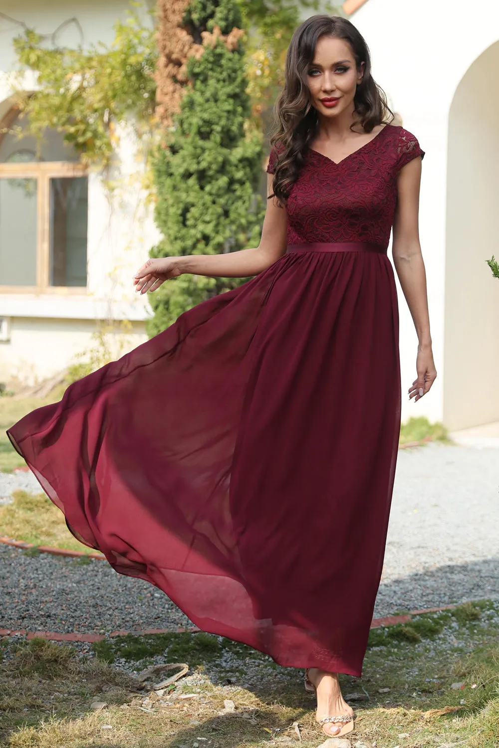 A Line V Neck Burgundy Long Bridesmaid Dress sold by Zapaka product image thumbnail 4