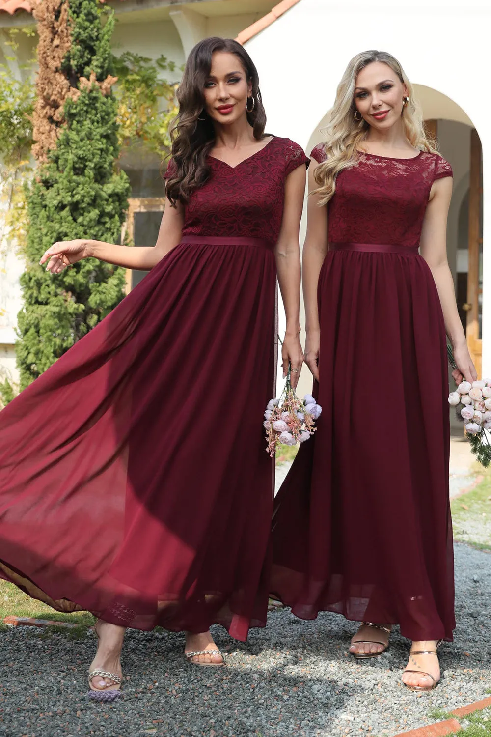 A Line V Neck Burgundy Long Bridesmaid Dress sold by Zapaka
