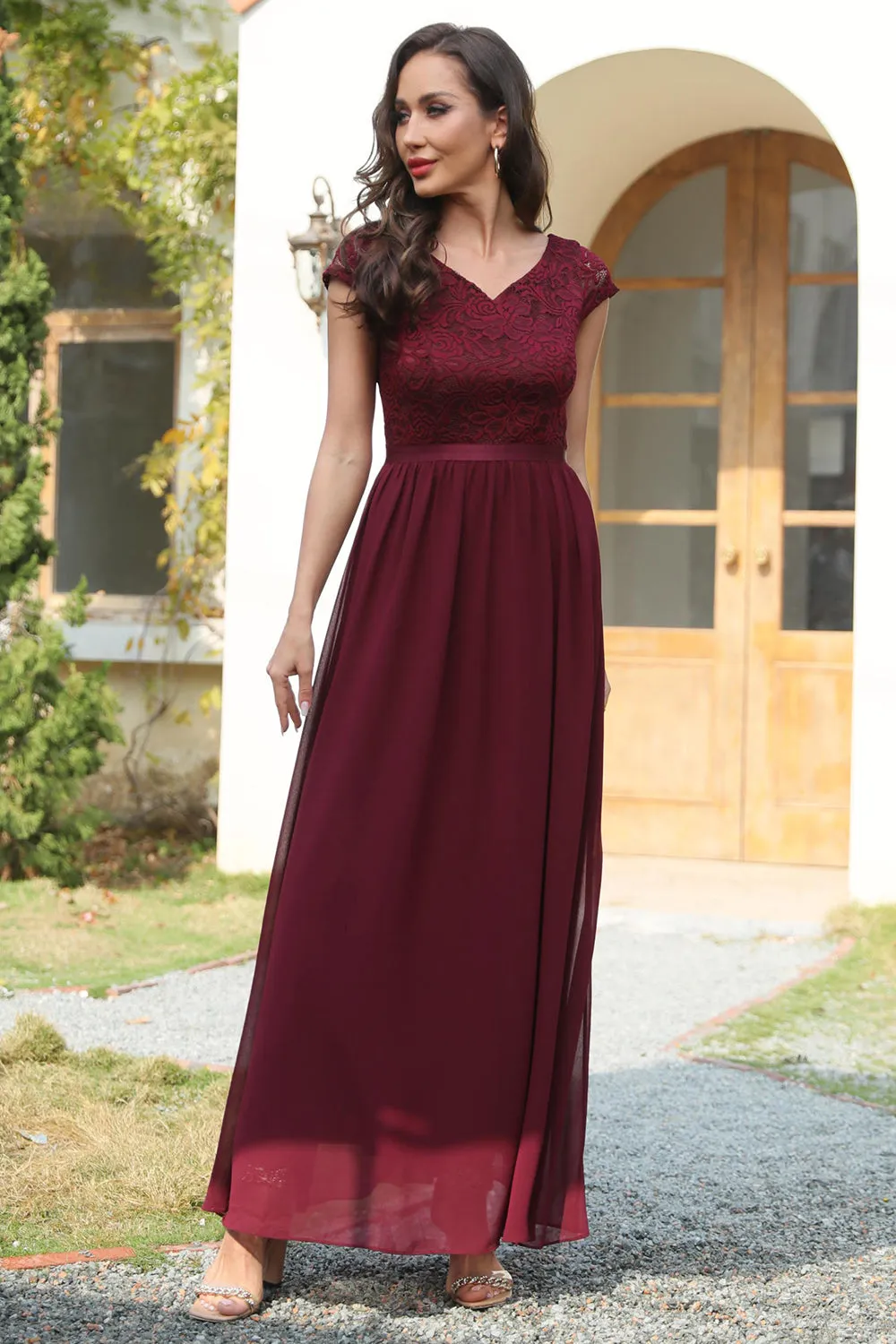 A Line V Neck Burgundy Long Bridesmaid Dress sold by Zapaka product image thumbnail 5