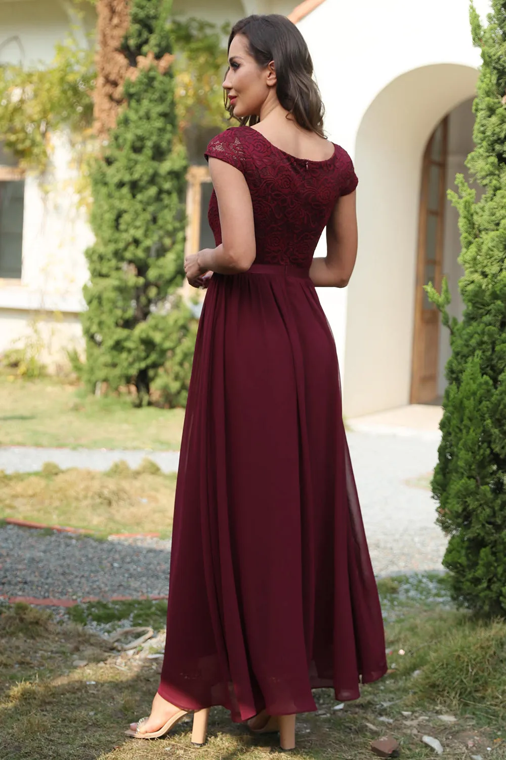 A Line V Neck Burgundy Long Bridesmaid Dress sold by Zapaka product image thumbnail 2