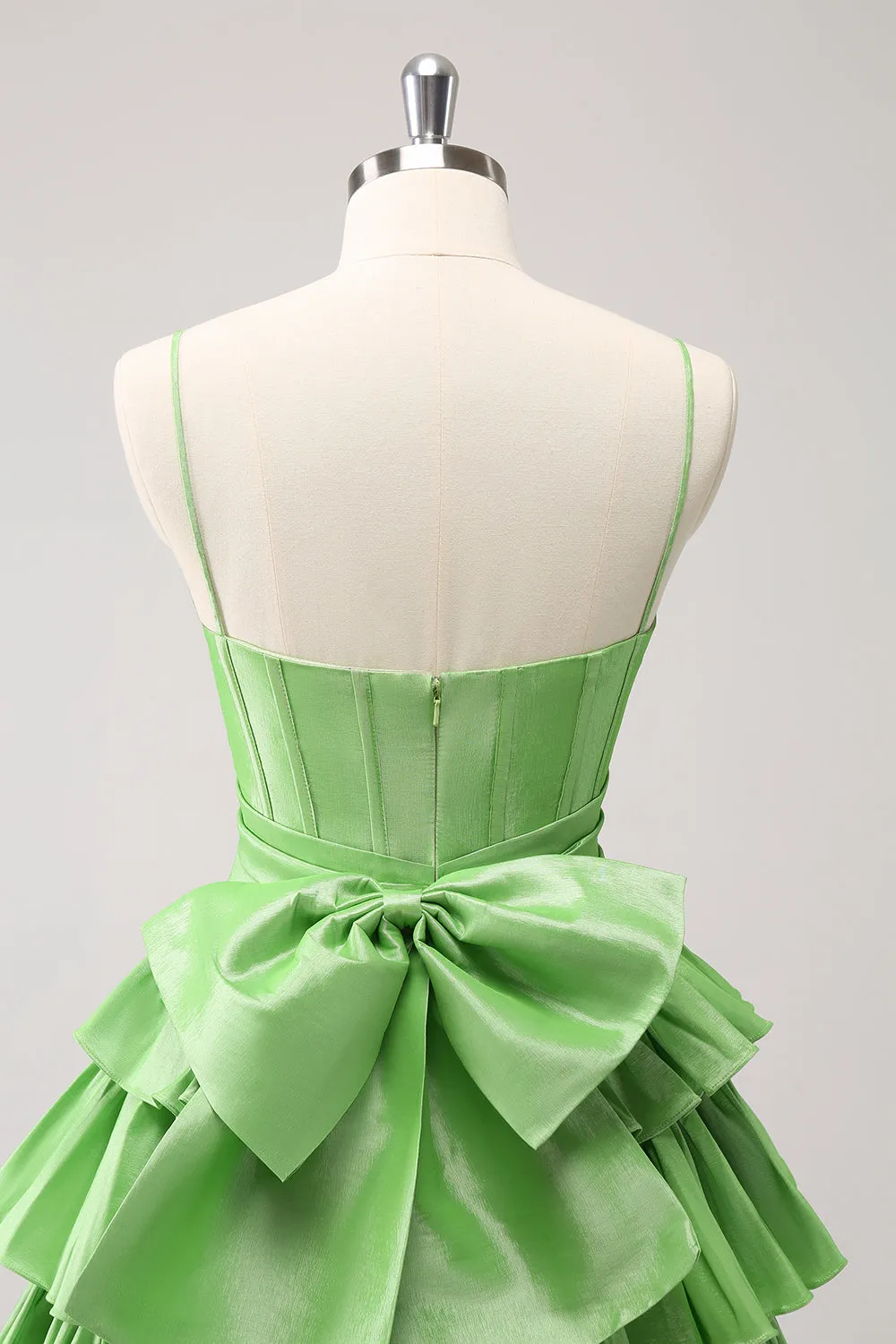 Cute A Line Corset Green Pleated Tiered Short Homecoming Dress with Bows sold by Zapaka product image thumbnail 5