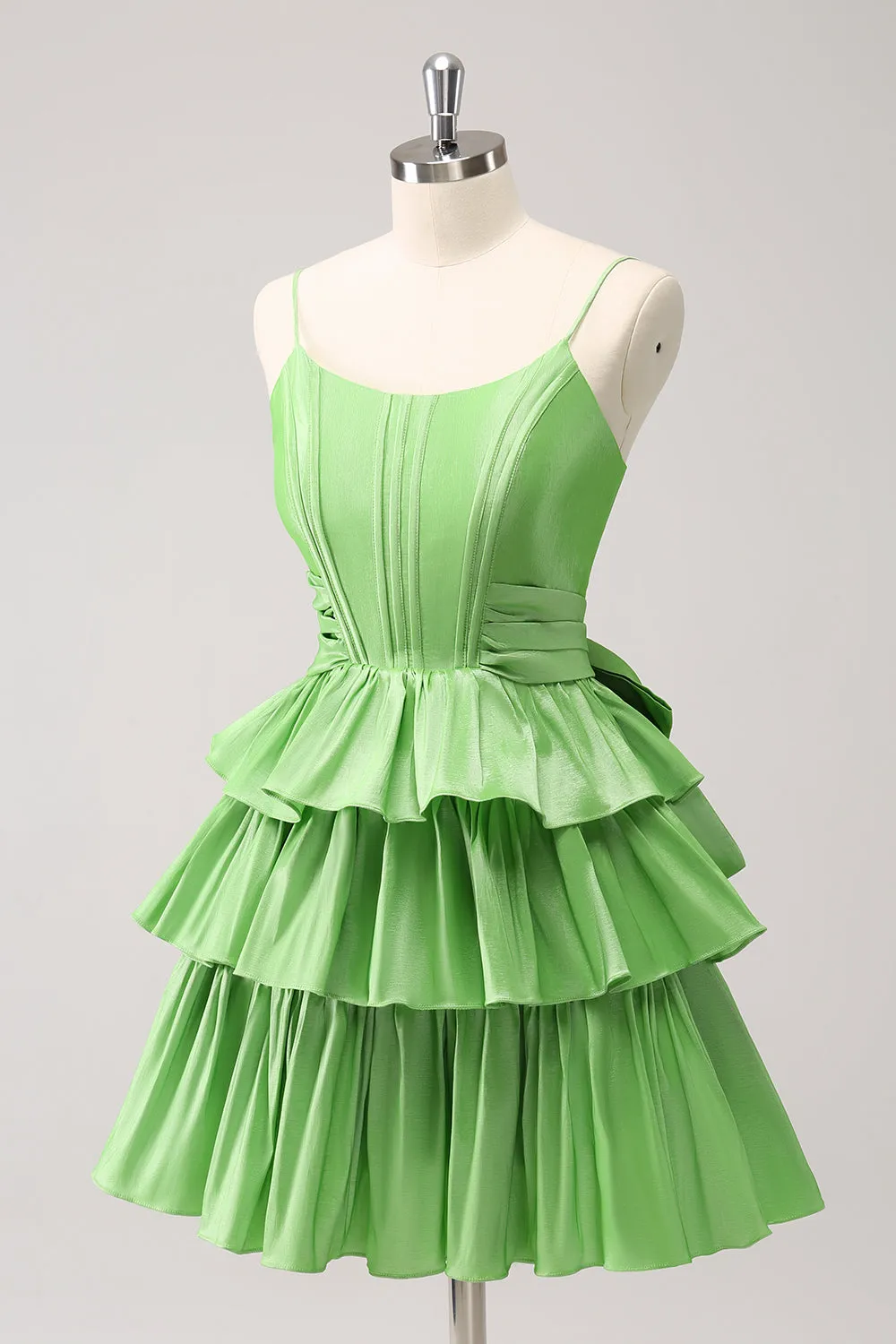 Cute A Line Corset Green Pleated Tiered Short Homecoming Dress with Bows sold by Zapaka product image thumbnail 3