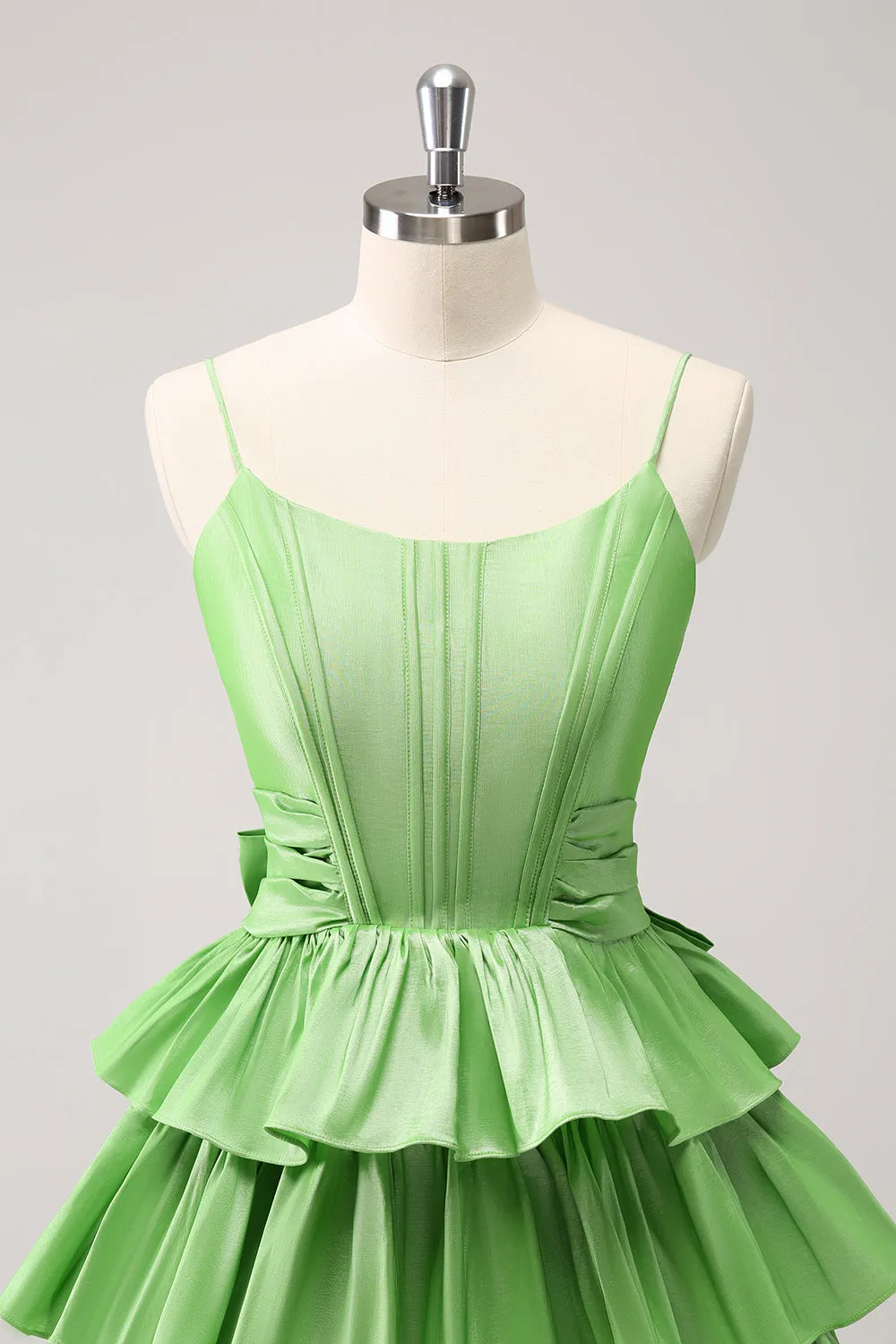 Cute A Line Corset Green Pleated Tiered Short Homecoming Dress with Bows sold by Zapaka product image thumbnail 4