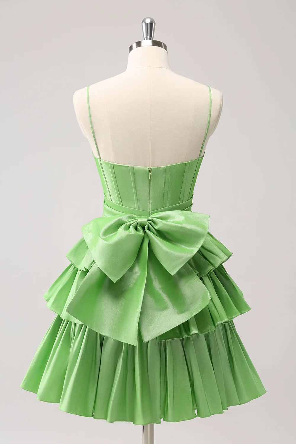 Cute A Line Corset Green Pleated Tiered Short Homecoming Dress with Bows sold by Zapaka product image thumbnail 2