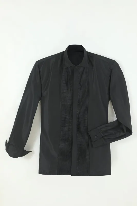 Black Men's Patchwork Long Sleeves Suit Shirt sold by Zapaka