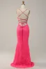 Mermaid Spaghetti Straps Sequined Hot Pink Long Prom Dress sold by Zapaka