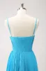 Peacock Blue A-Line Spaghetti Straps Bridesmaid Dress sold by Zapaka