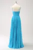 Peacock Blue A-Line Spaghetti Straps Bridesmaid Dress sold by Zapaka