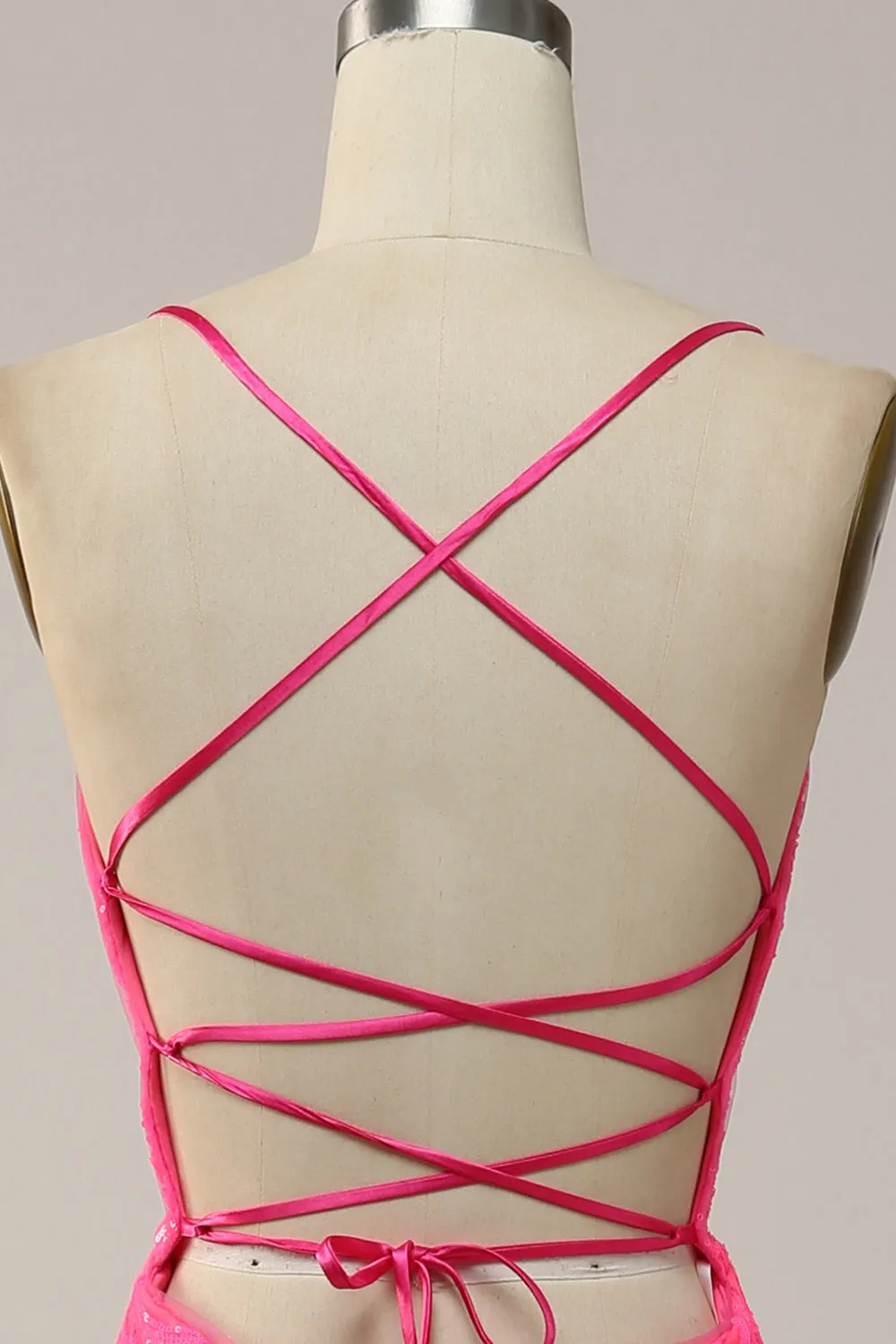 Mermaid Spaghetti Straps Sequined Hot Pink Long Prom Dress sold by Zapaka product image thumbnail 5