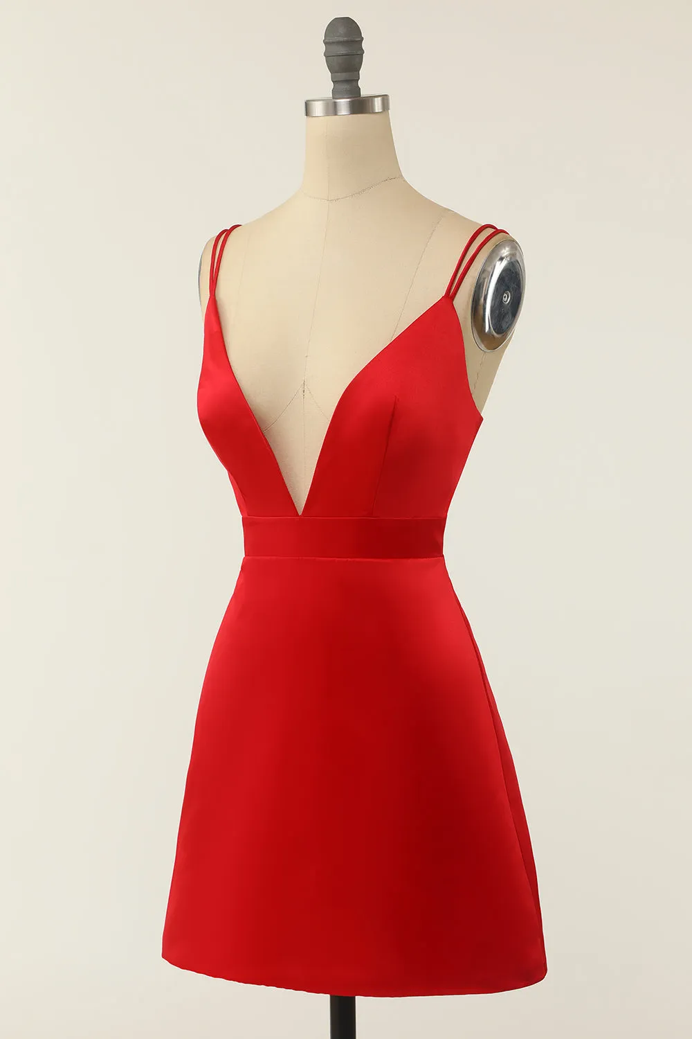 Red Satin V-neck Cocktail Dress sold by Zapaka product image thumbnail 5