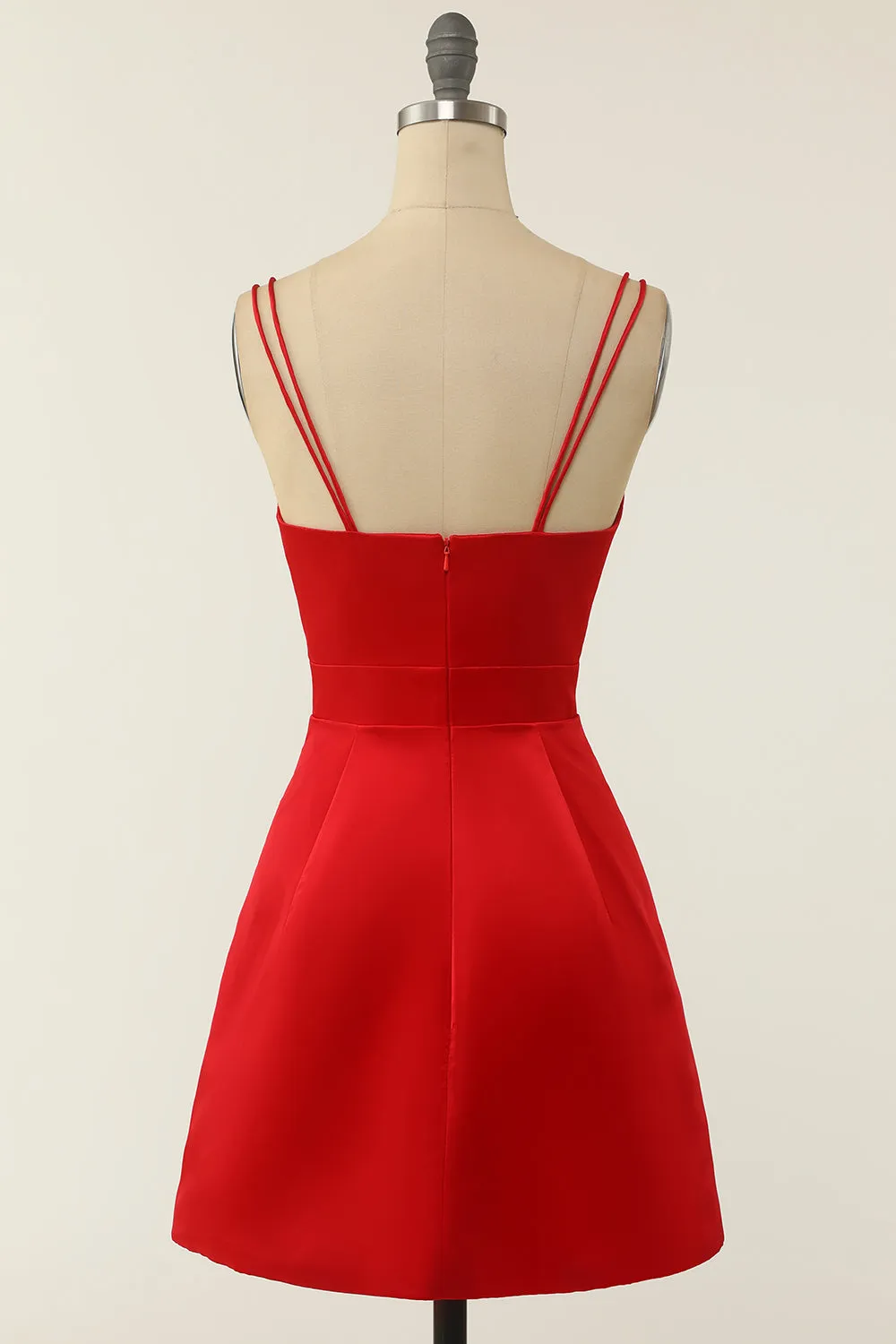 Red Satin V-neck Cocktail Dress sold by Zapaka product image thumbnail 2